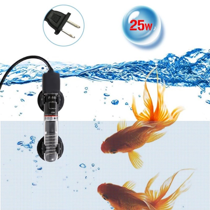 Mini-Aquarium-Heizung, tauchfähig, automatische Thermostat-Heizung, Aquarium-Warmwasserbereiter, Quarzrohr mit US-25W schwarz