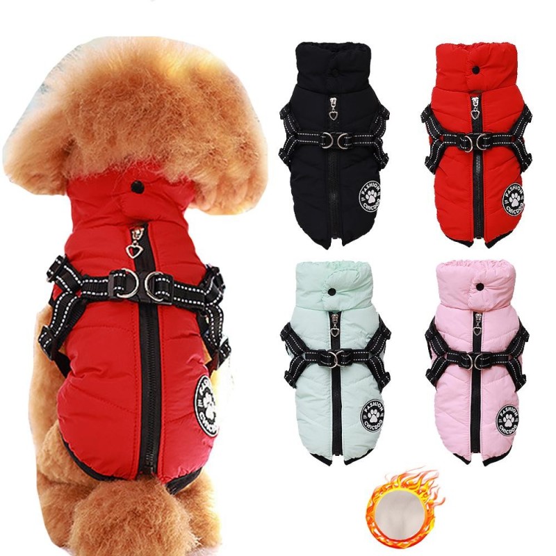 Haustier-Hundemantel mit Geschirr, Winter-Hundemäntel, Fleece-Hundejacke, wasserdichtes Welpenkostüm, dicke Hundekleidung für