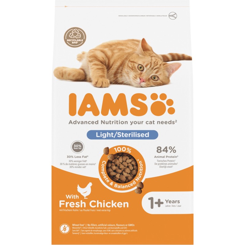 IAMS Katze Erwachsene Sterilisiert & Übergewichtig – Huhn – 1,5 kg