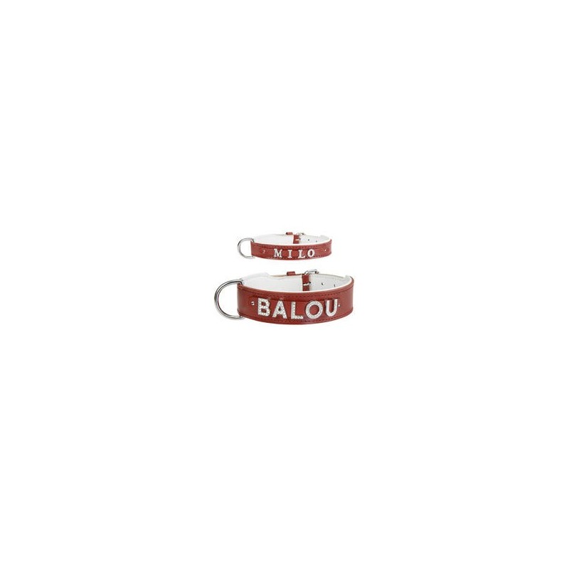 Schecker - MyName Leder-Halsband, rot [25 cm x 12 mm - Buchstabentyp: Kristall]