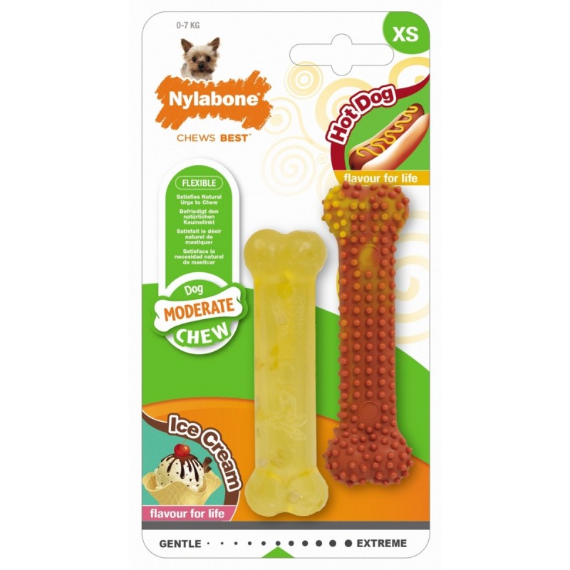 2er-Set Hundespielzeug Nylabone Moderate Small Dog - Hot Dog / Vanilla Ice Cream XS