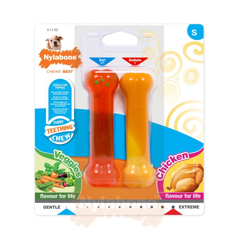 2er-Set Hundespielzeug Nylabone Puppy Extreme Chew - Chicken and Moderate Chew Veggies Flavour S