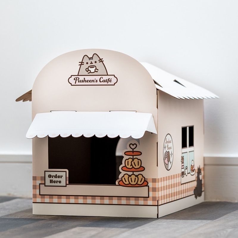 Katzenhaus aus 100% Karton zum Selberbauen pusheen catfé - café bistrot chat Puckator