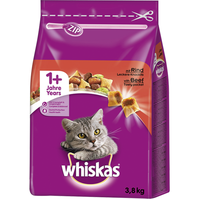 Whiskas Trocken mit Rind 1+ - 3,80 kg