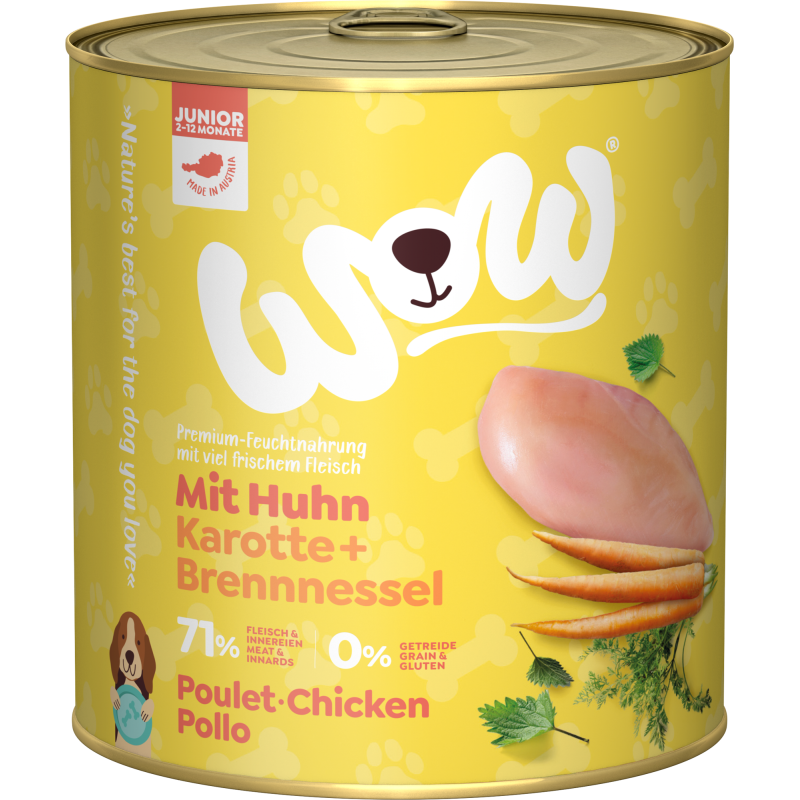 WOW JUNIOR mit Huhn, Karotte + Brennnessel - 800 g