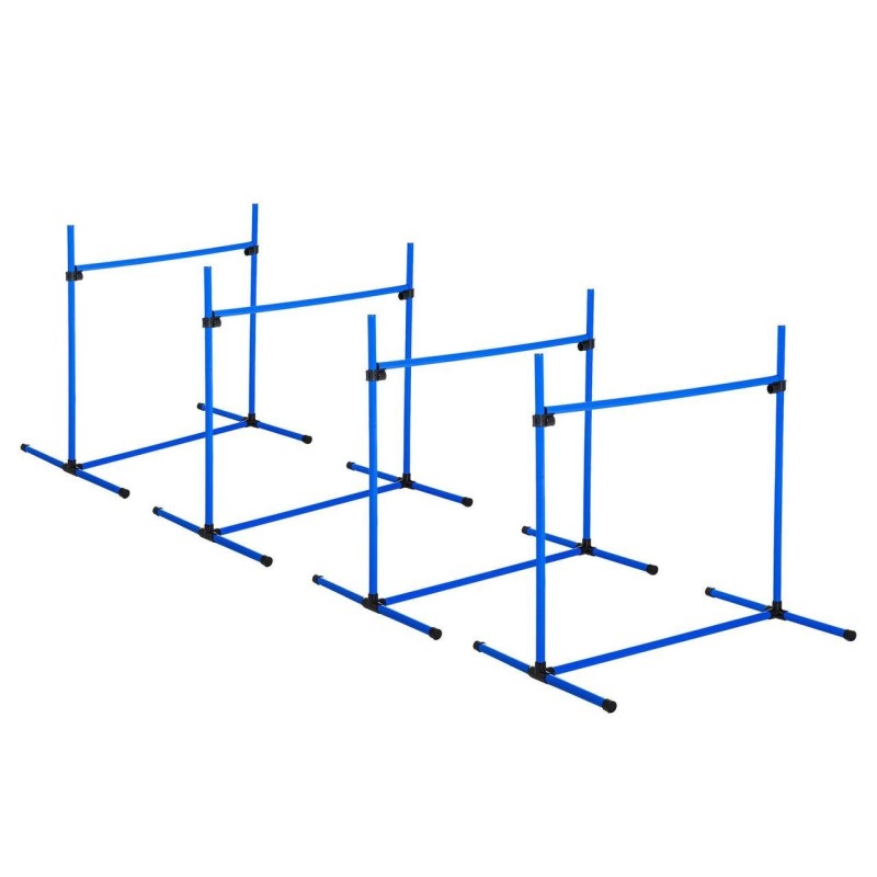 Agility Hürdenset Slalom Stangen Hunde Training Set 4 x Hürden Blau