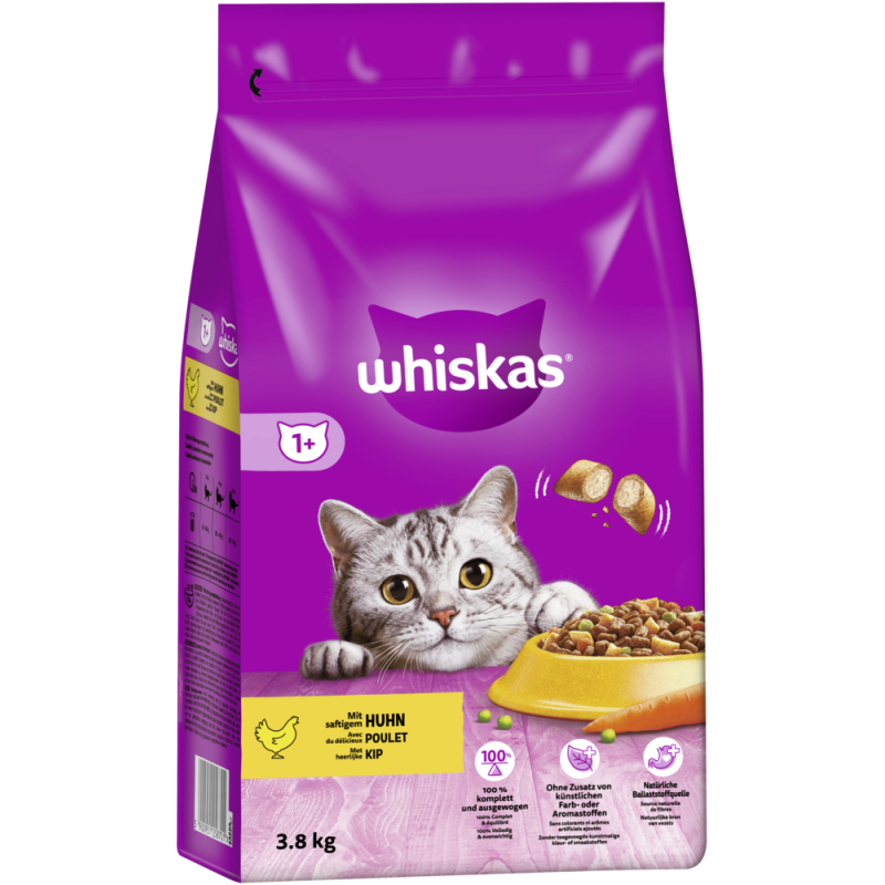 WHISKAS® Trockenfutter Beutel 1+ mit Huhn 3,8kg