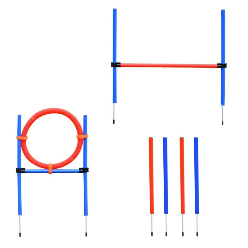 Agility-Übungs-Set Slalom-Hürden-Sprungring 3 in 1 Hundesport Trainingsplatz PE Blau+Rot