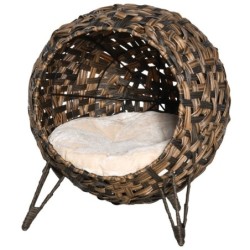 Katzenhaus aus Rattan mit...