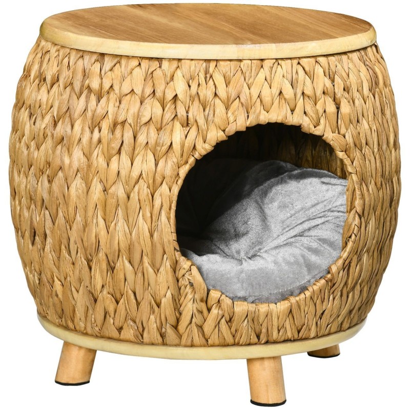 Katzenhöhle aus Rattan 2-in-1 Design Katzenkorb mit Kissen Katzenhütte