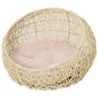 Katzenbett aus Rattan mit Kissen Katzenhöhle Hundehütte Beige Ø56 x 35 cm