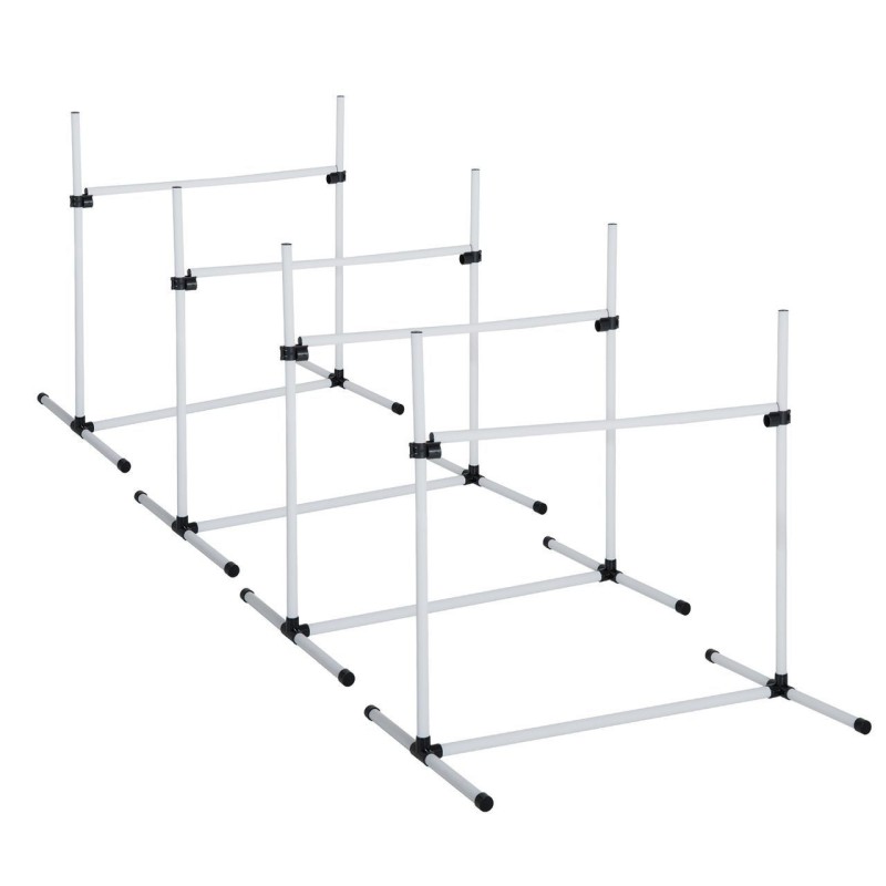 Agility Hürdenset Slalom Stangen Hunde Training Set 4 x Hürden Weiß