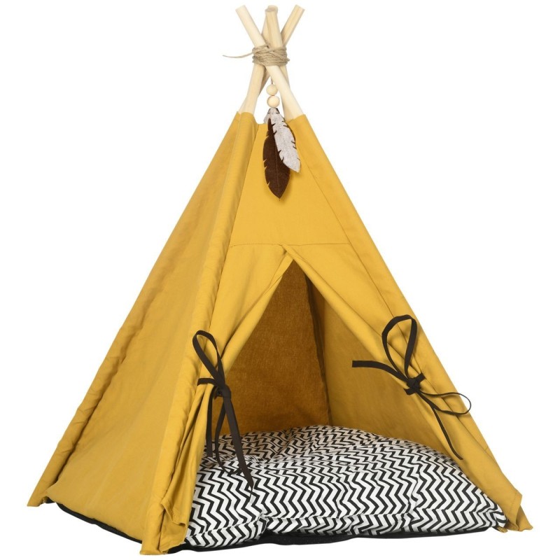 Katzenhöhle, Katzenzelt, Tierbett im Tipi-Design, Katzenhaus, Gelb