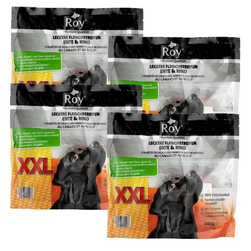 Hunde-Snacks XXL, Ente & Rind 500g Packung - 4er Set