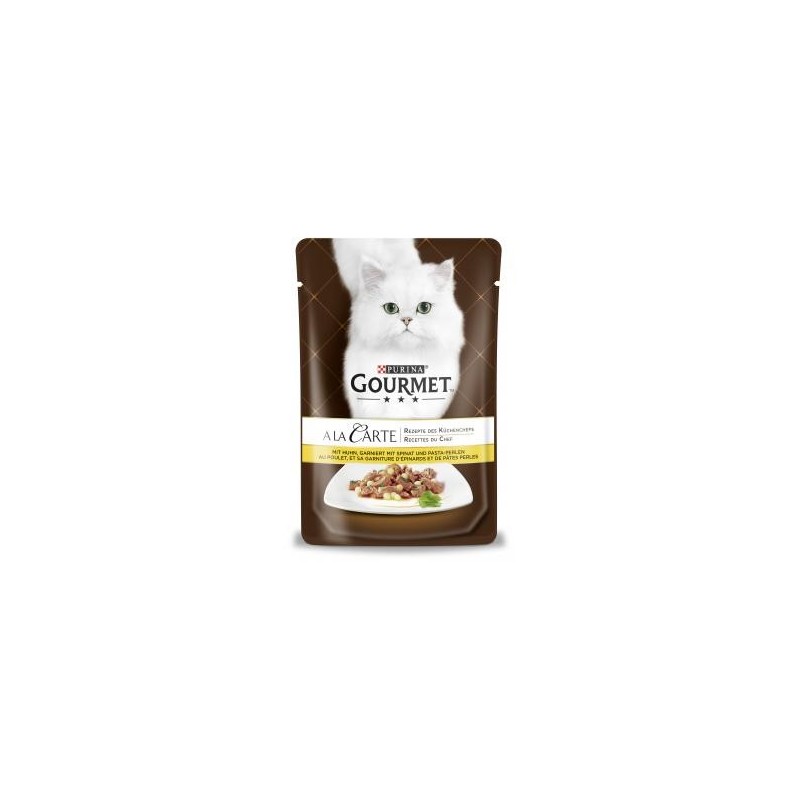 Purina Gourmet a la Carte mit Huhn garniert mit Spinat und Pasta-Perlen