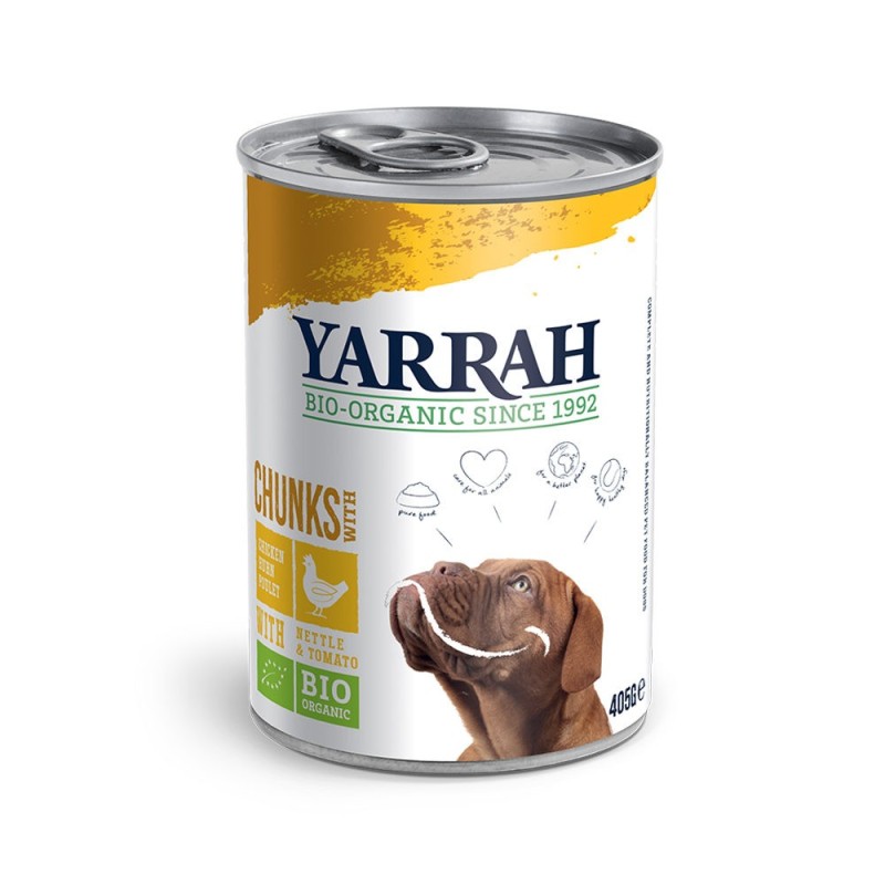 Yarrah Bio Chunks in Soße Hundefutter - Dosen - Huhn mit Brennnessel & Tomate - 12 x 405 g