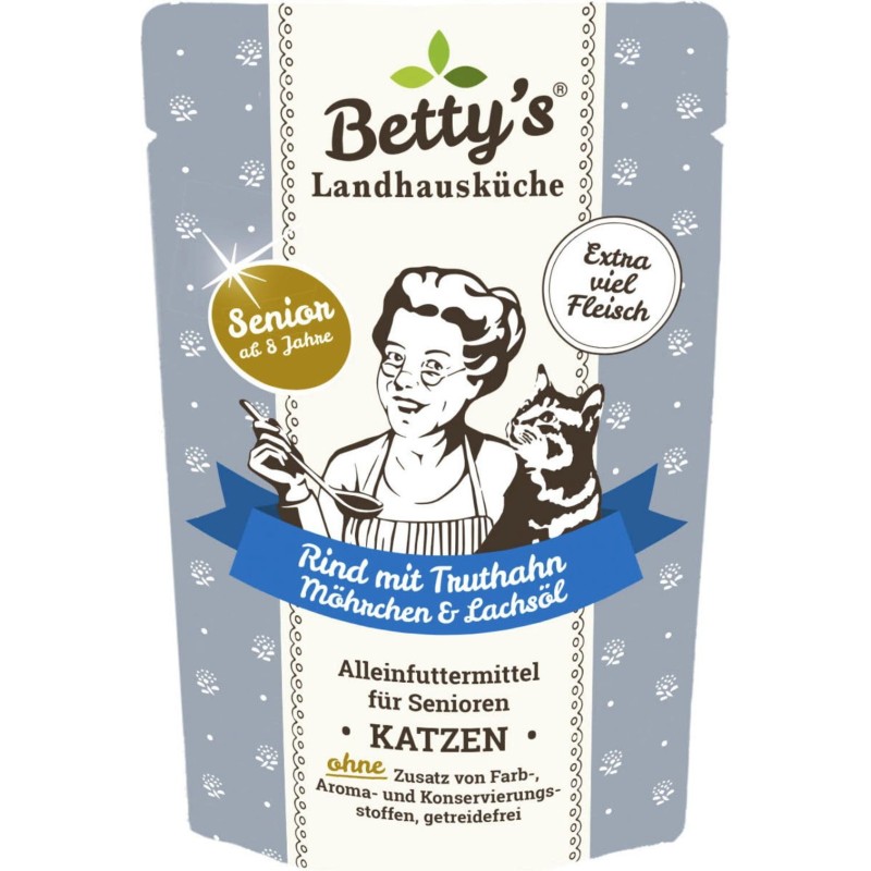 Betty's Landhausküche Senior Frischebeutel Rind mit Truthahn, Möhrchen & Lachsöl - 100 g