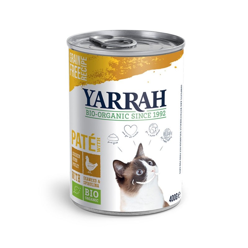 Yarrah Bio Paté Katzenfutter - Dosen - Huhn mit Spirulina und Meeresalgen - 12 x 400 g