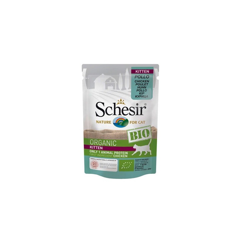 Schesir Bio Kitten Katzenfutter - Frischebeutel - Huhn - 16 x 85 g