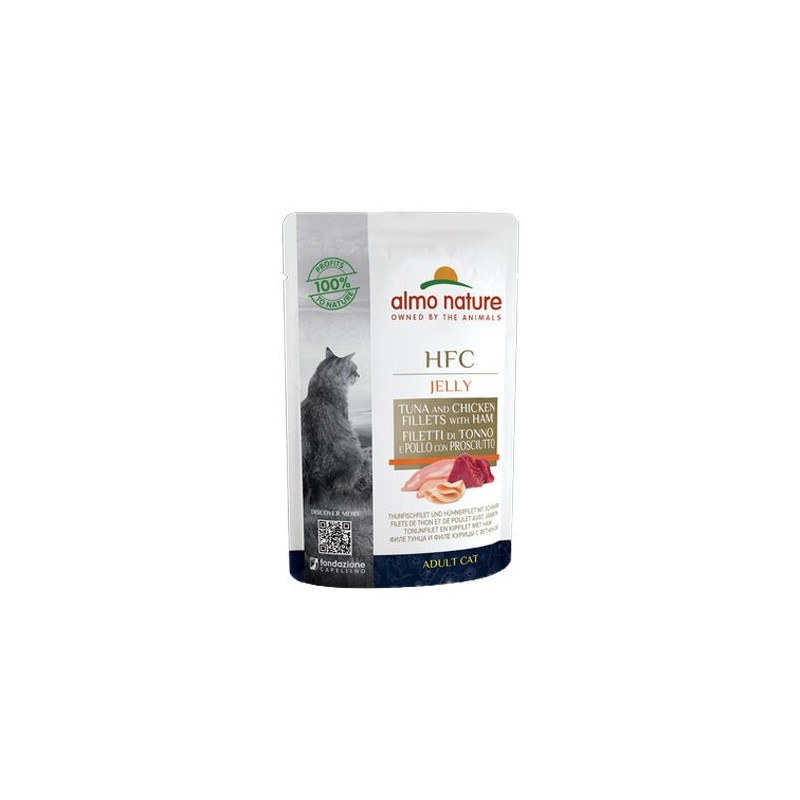 Almo Nature HFC Jelly Katzenfutter - Frischebeutel - Thunfisch, Huhn & Schinken - 24 x 55 g