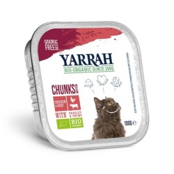 Yarrah Bio Chunks Katzenfutter - Schälchen - Huhn & Rind mit Petersilie und Thymian - 16 x 100 g