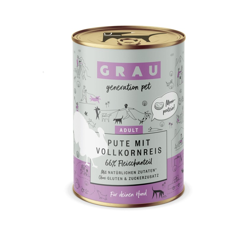 Grau Adult Glutenfreies Hundefutter - Truthahn mit Vollkornreis - Dose - 6