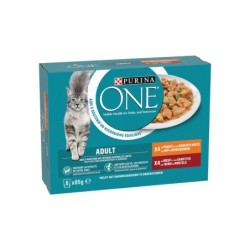 Purina ONE Adult feine zarte Streifen in Sauce - Huhn/Rind - 8 x 85 g