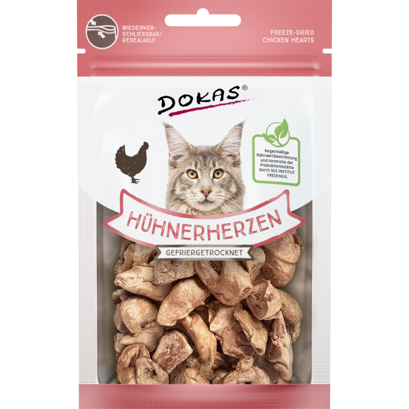 Dokas Hühnerherzen gefriergetrocknet für Katzen - 15 g