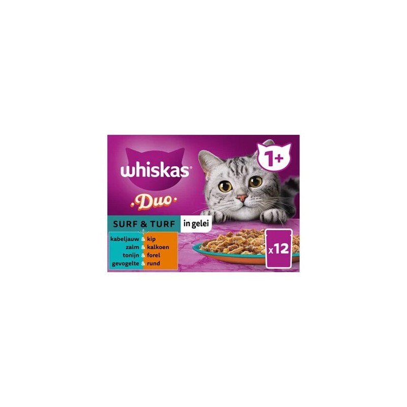 Whiskas 1+ Nassfutter - Duo - Surf & Turf in Gelee - 12 x 85g