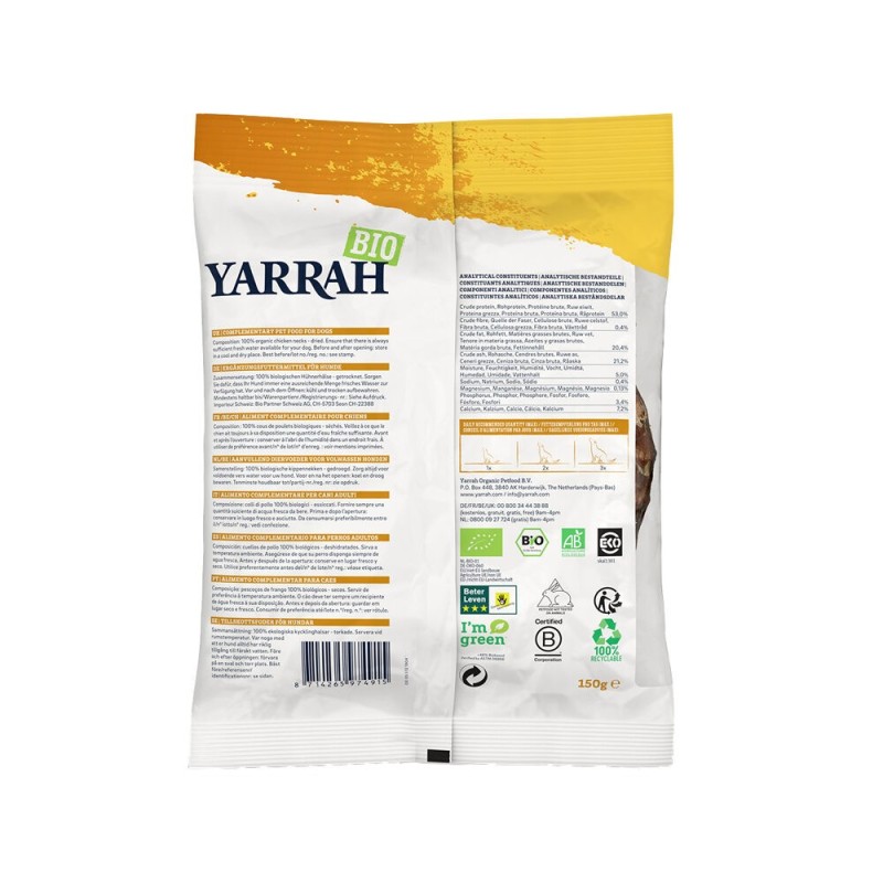 Yarrah Getrocknete Hühnerhälse Bio - 150 g