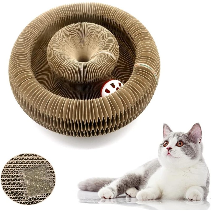 2-in-1-Kratzmatte aus Wellpappe für Katzen, Katzenkratzbrett mit Glocke, interaktives Kratzspielzeug, Kratzpappe, Kratzbaum