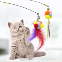 Cats Teaser Multi-color Plush Ball Scratch Resistant Adorable Steel Wire Cats Teaser Wand