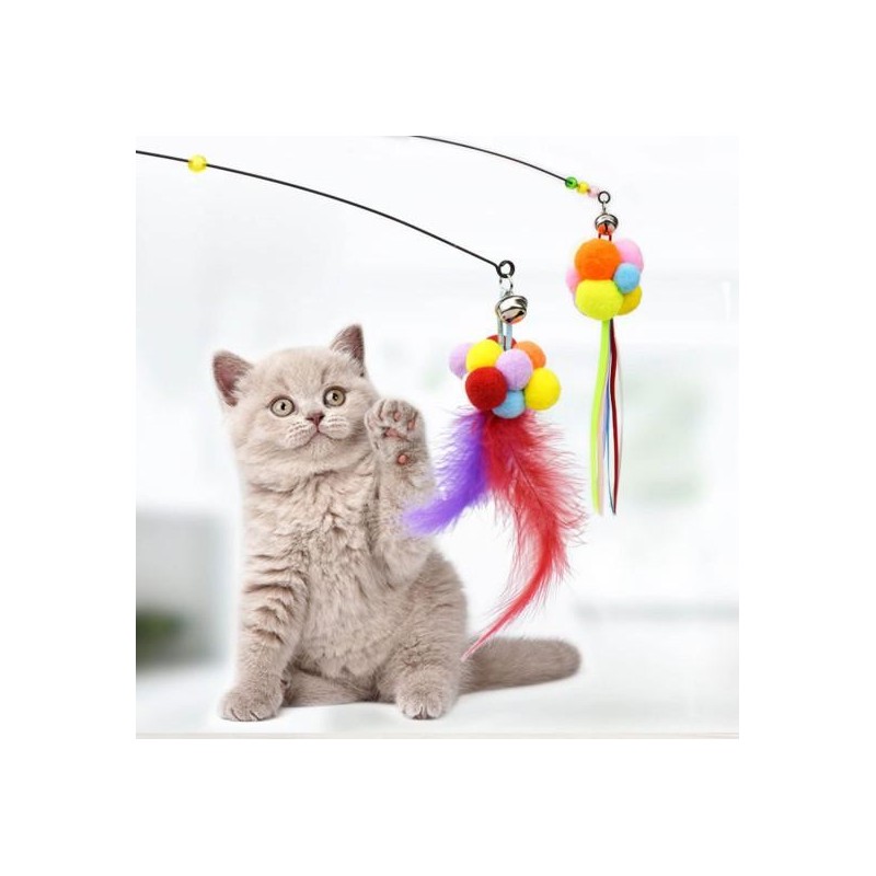 Cats Teaser Multi-color Plush Ball Scratch Resistant Adorable Steel Wire Cats Teaser Wand