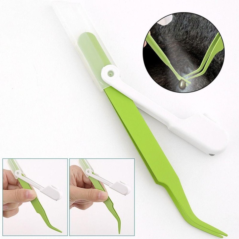 Dual Ended Dog Tick Ease Remover Stainless Steel Flea Tweezers With Lights  for Cat Dog Supplies