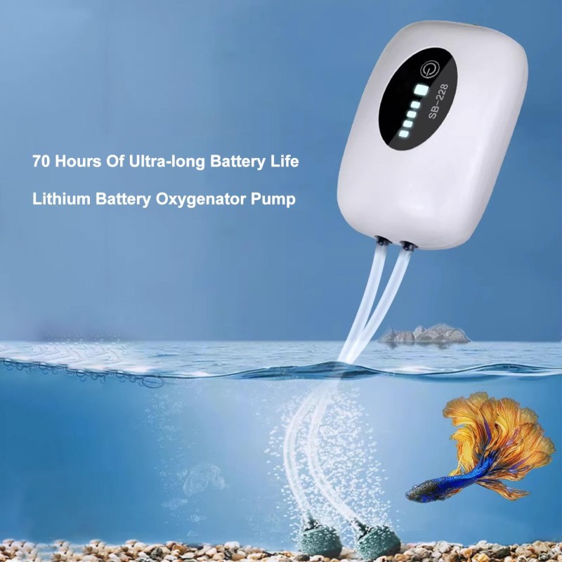 Aquarium-Luftpumpe, wiederaufladbar, USB-Sauerstoffpumpe, Aquarium-Bubbler, hohe Kapazität, 4800 mAh, Lithium