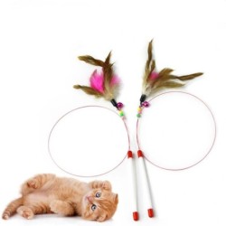 1Pc Farbige Feder Lustige Haustier Katze Stick Glocke Kunststoff Interaktive Spielen Spielzeug