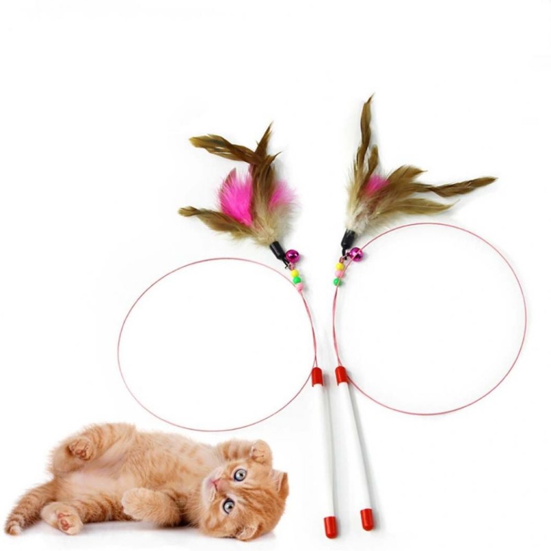 1Pc Farbige Feder Lustige Haustier Katze Stick Glocke Kunststoff Interaktive Spielen Spielzeug