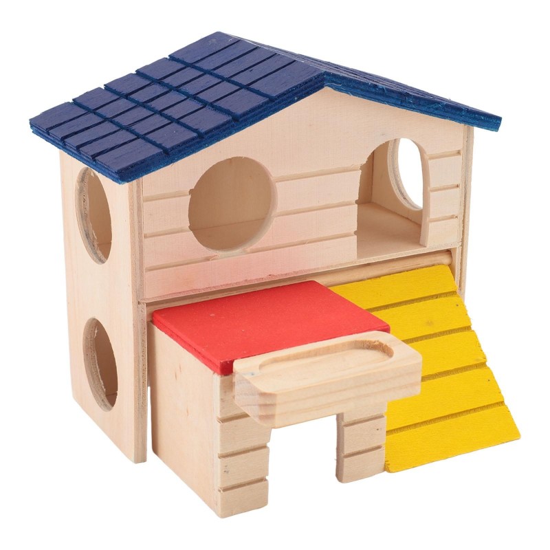 Winziges Hamsterlabyrinth Holzhaus Doppeldecker-Hamsterhaus mit Rutsche Kletterspielzeug Kleines Tierholz