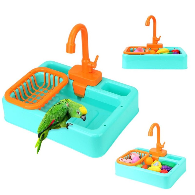 Automatische Papageien-Badewanne, Schwimmbad-Wasserspender, Vogelfutterspender, Papageien-Planschbecken, Wasserhahn, Papageie