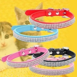 3-reihiges Bling-Strass-Halsband aus Kunstleder für kleine Hunde, niedliches Katzen-Welpenhalsband