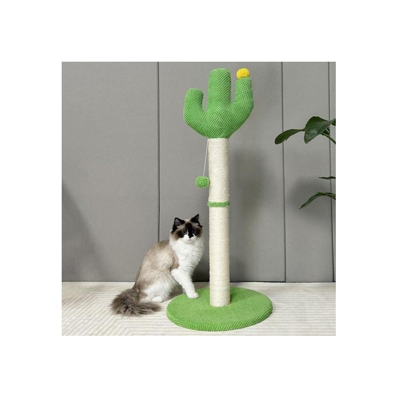 Cat Scratching Post Tall Cactus Sisal Scratcher Post with Interactive Ball Cat Scratching Board Self Groomer for Kittens Adul