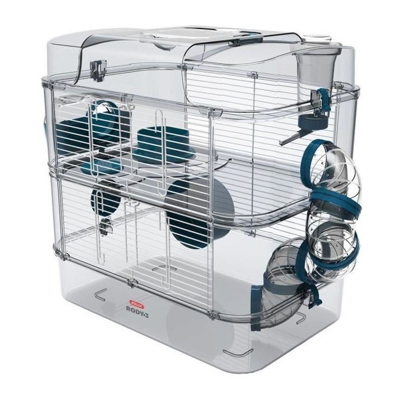 ZOLUX Käfig auf 2 Etagen für Hamster, Mäuse und Rennmäuse - Rody3 duo - L 41 x T 27 x H 40,5 cm - Blau