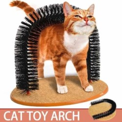 Cat Toy Arch Self Groome Pamper Feline with A Massage Grooming Rubbing Brush with Scratching Pad Toy for Cats Interactive Toy