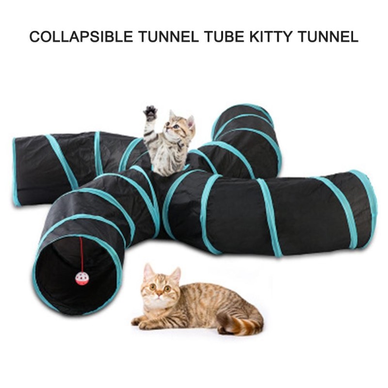 Indoor-Katzentunnel, 4-Wege-Spieltunnel für Haustiere, zusammenklappbarer Tunnelschlauch, Kitty-Tunnel, Gucklochspielzeug, Ha