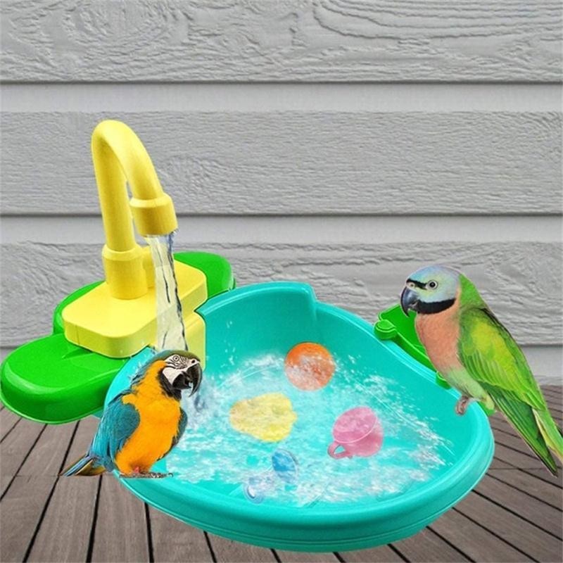 Vogelbadewanne mit Wasserhahn, für Papageien, Sittiche, Nymphensittiche, Brunnen, Spa, Pool, Dusche, multifunktional