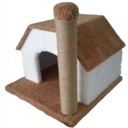 Einstöckiges Katzenhaus, Kratzunterlage, Braun + Katzen-Spielstange als Geschenk