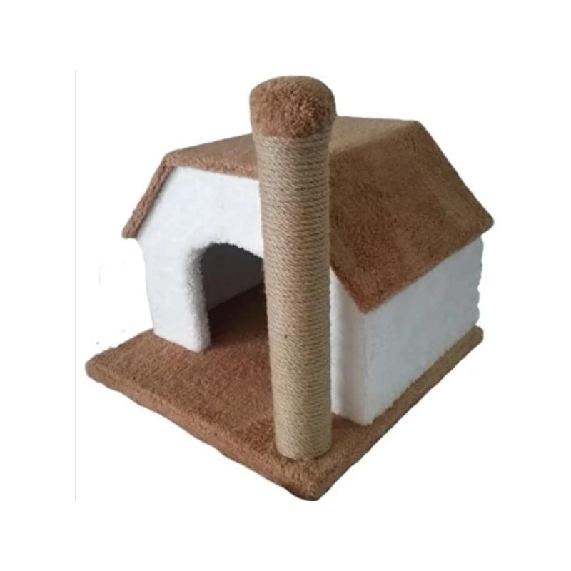 Einstöckiges Katzenhaus, Kratzunterlage, Braun + Katzen-Spielstange als Geschenk