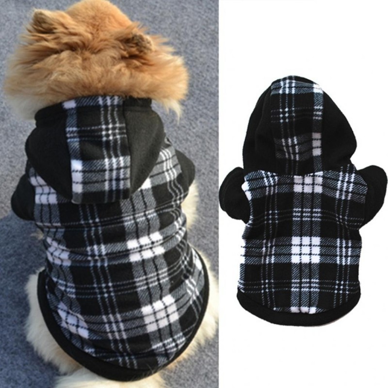 Winter Warm Schwarz Weiß Plaid Welpe Haustier Hund Kapuzenpullover Pullover