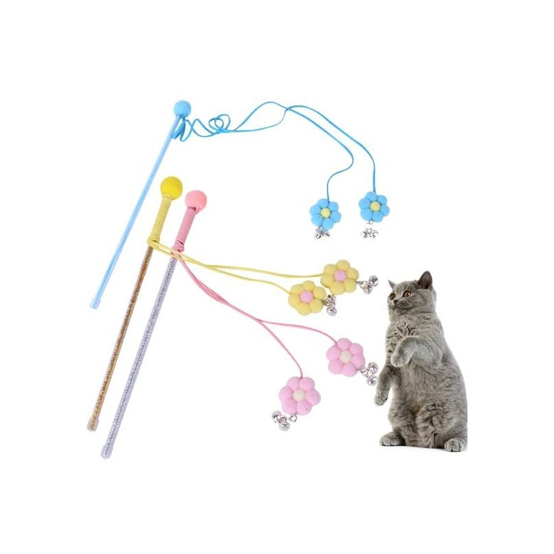 Cat Interactive Toy Handle Soft Bell Delicate Tear-resistant Relieve Stress Vivid Color Flower