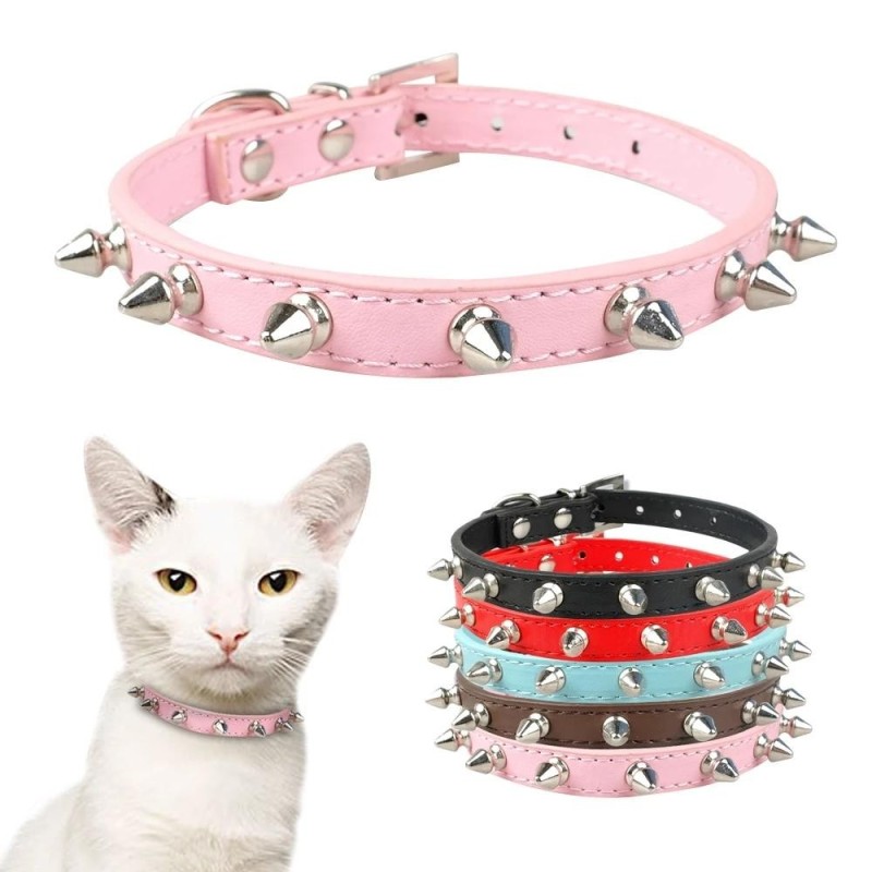 6 Farben cooles Katzen-Hundehalsband, Haustier-Leder, mit Spikes besetzte Halsbänder für kleine, mittelgroße Hunde und Katzen